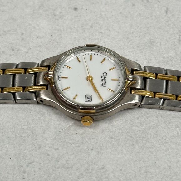 Caravelle Bulova Watch Womens 25mm Date White Dial Two Tone 6.75" New Battery - Picture 3 of 12